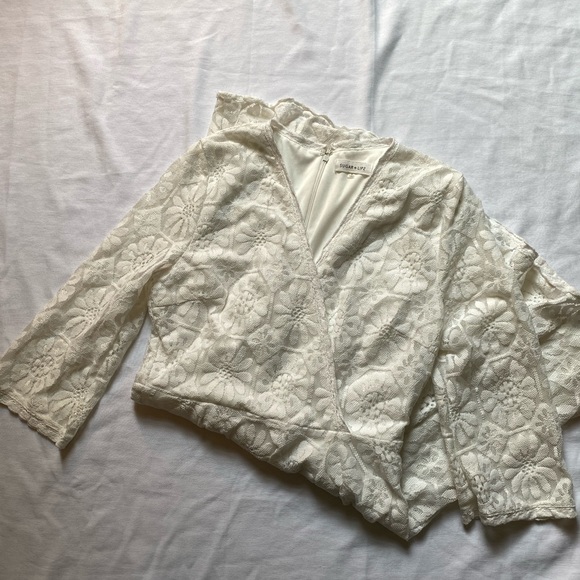 Ivory 70's Inspired Floral Lace V Neck Dress S - Picture 2 of 9